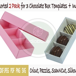 Template of box for chocolate with 3 section insert - 2 models