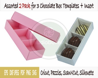 Template of box for chocolate with 3 section insert - 2 models