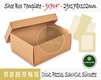 Plantilla de caja de zapatos (9"x7"x4")