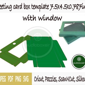 Template of box for greeting card with window (7.5"x4.5"x0.787")
