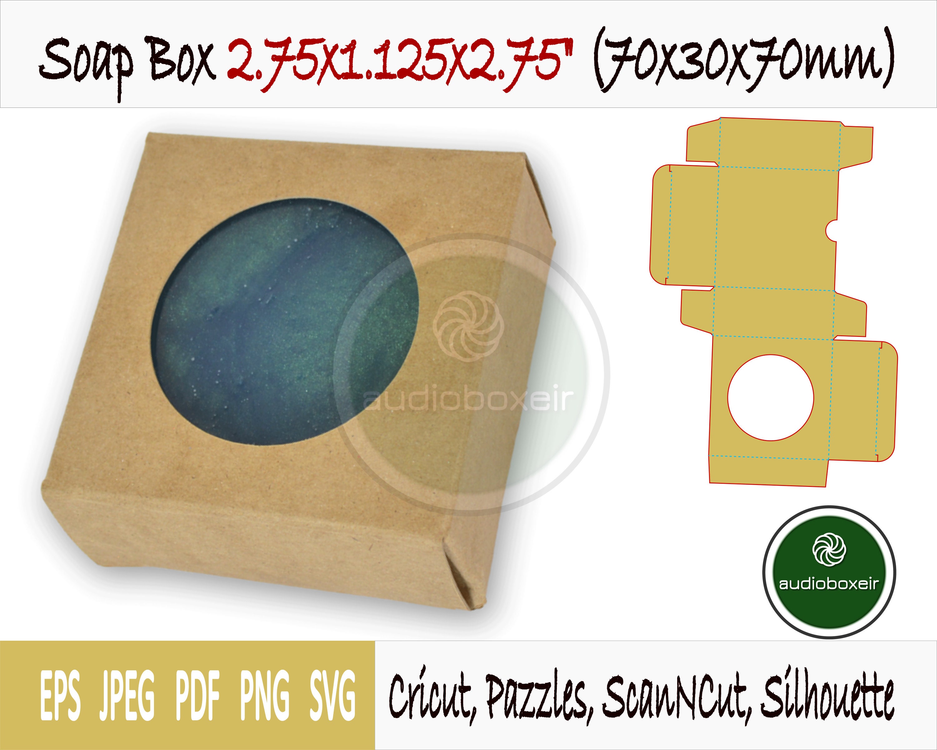 Template of soap box with round window (2.75"x1.125"x2.75")