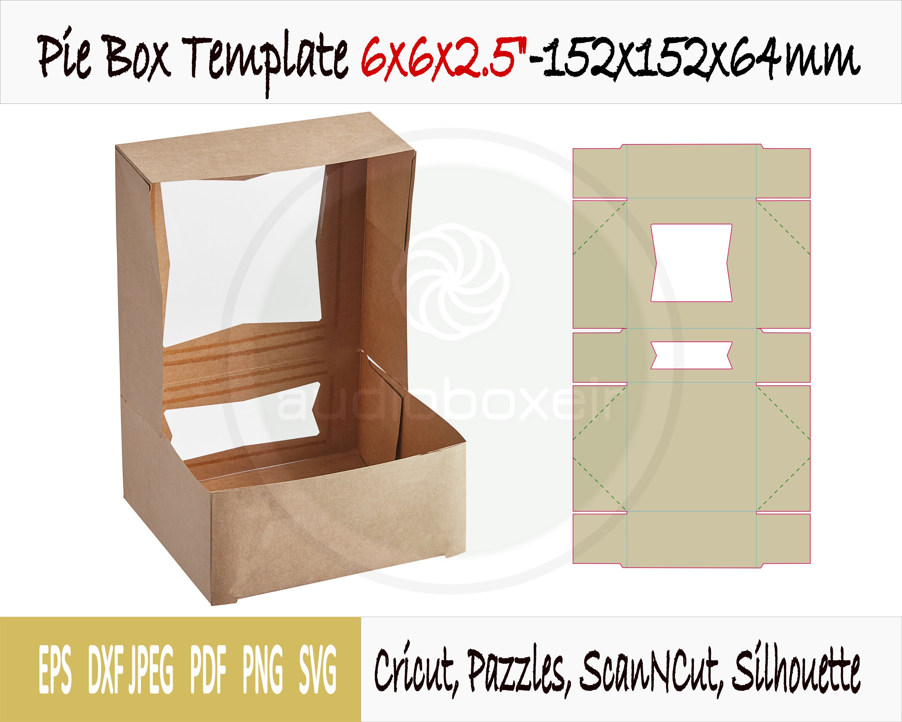 Pie Box Template 6x6x2.5 PDF SVG DXF Eps Jpg Png Die Cut Etsy
