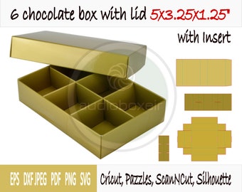 Template of box for chocolate with 6 section insert (5"x3.25"x1.25")