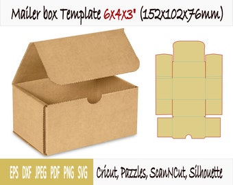 Template of box mailer (6"x4"x3")