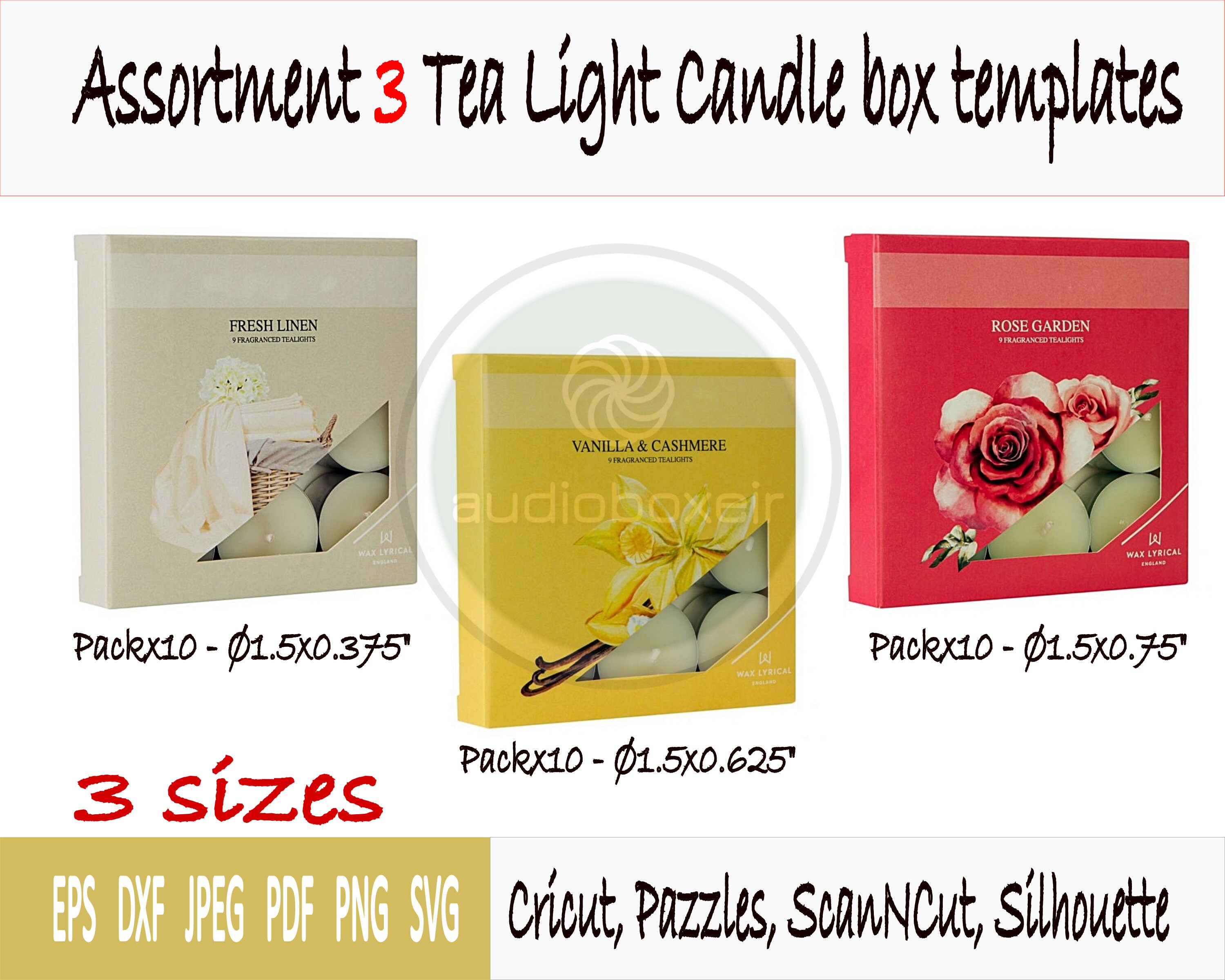 Templates of box for tea light candle - holds 9 candles - 3 sizes