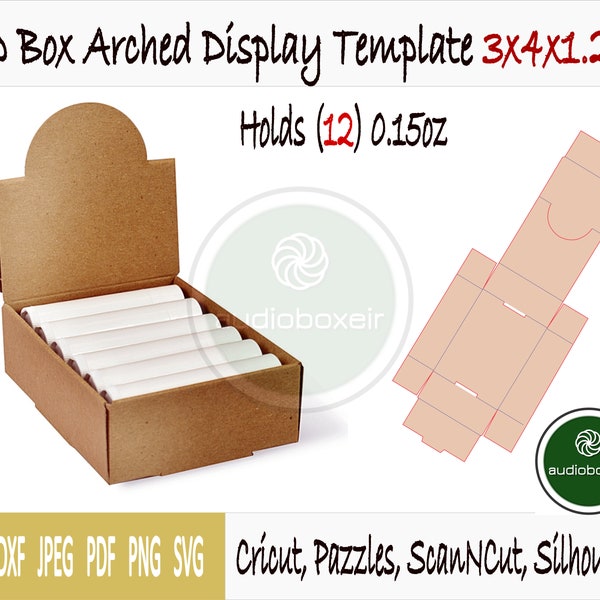 Template of box of arched display for 12 Lip Tubes (3"x4"x1.25")