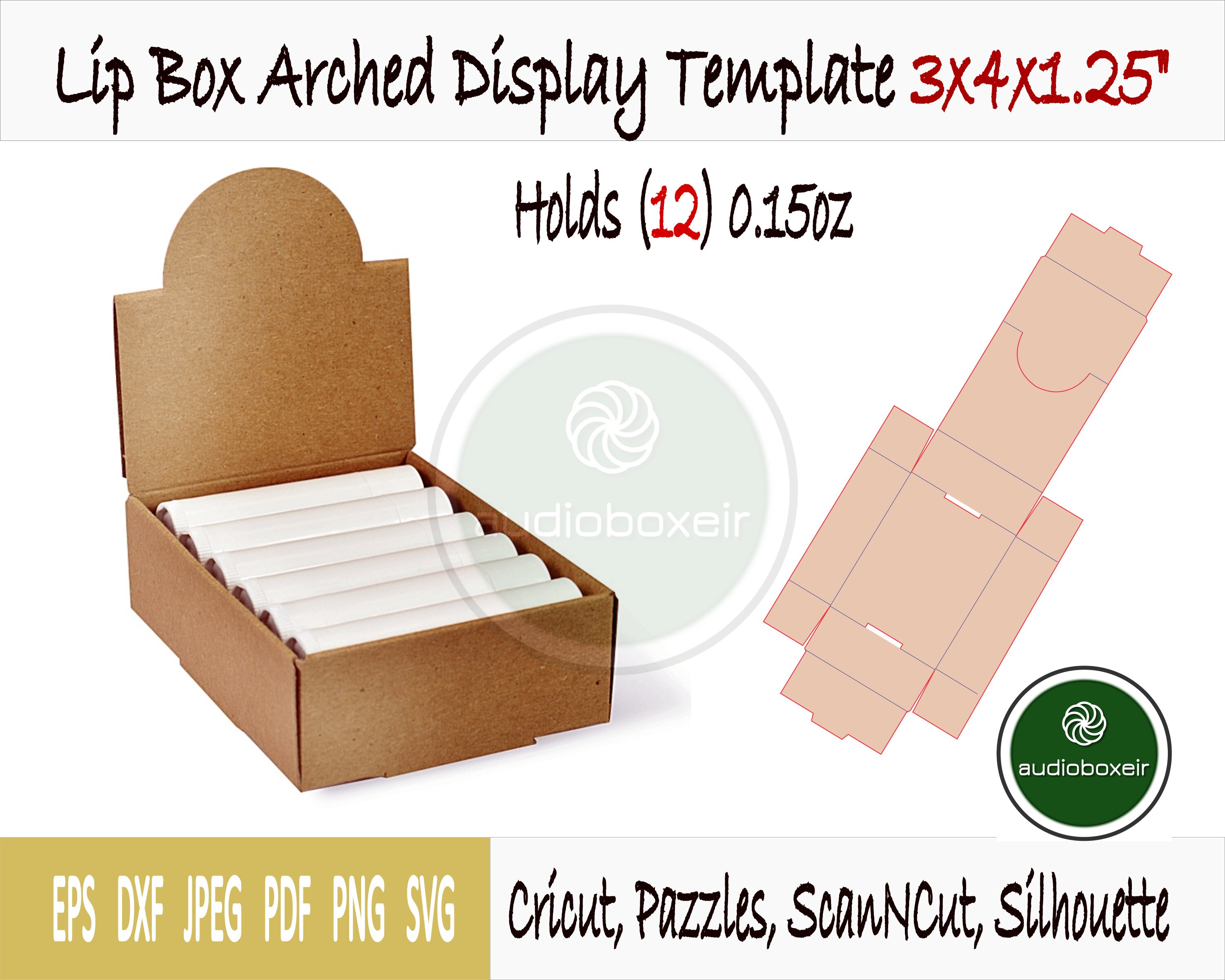 12 Lip Tube Arched Display Template Box 3x4x1.25 PDF SVG Etsy