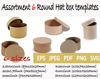 Templates of 6 sizes of round hat box
