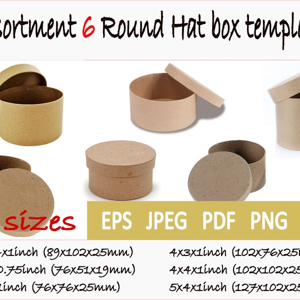 Templates of 6 sizes of round hat box