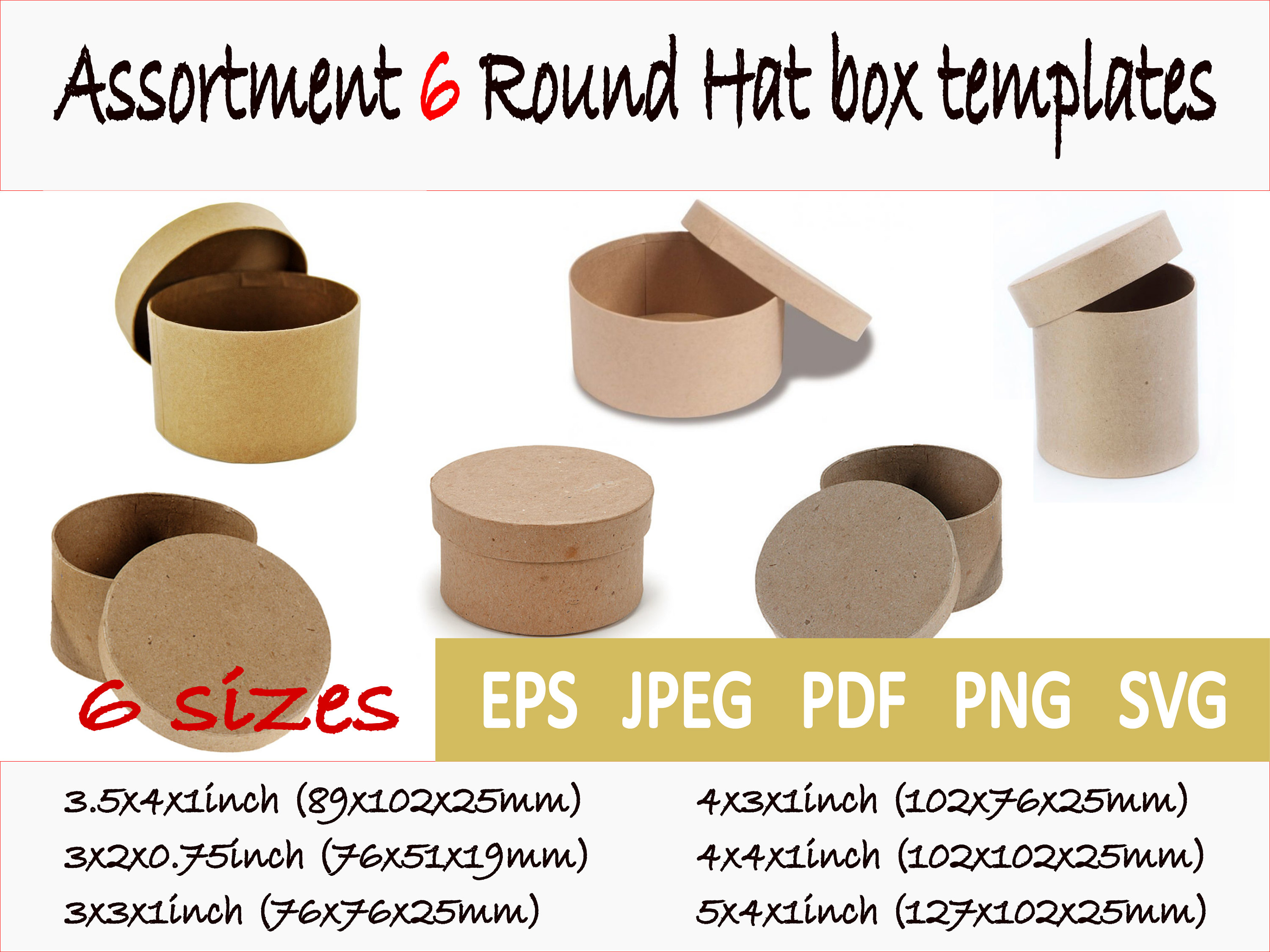 Download Assortment Round Hat Box Template 6 Sizes Gift Favor Pdf Svg Etsy