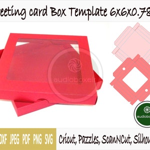 Template of box for greeting card with window (6&quot;x6&quot;x0.787&quot;)