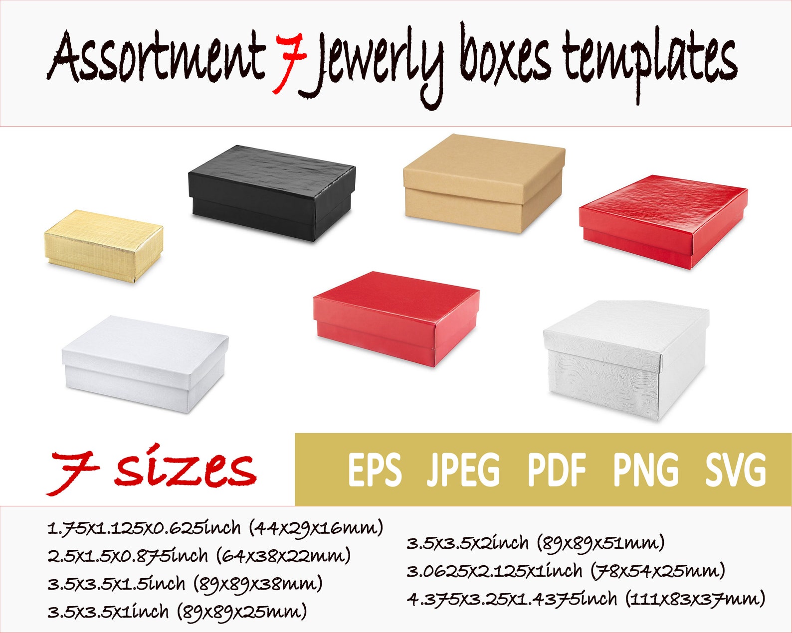 Assortment Jewelry Box Template 7 Sizes Gift Favor PDF SVG Eps Etsy