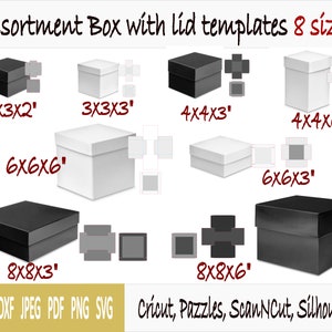 Templates of box with lid - 8 sizes