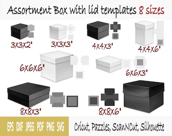 Templates of box with lid - 8 sizes