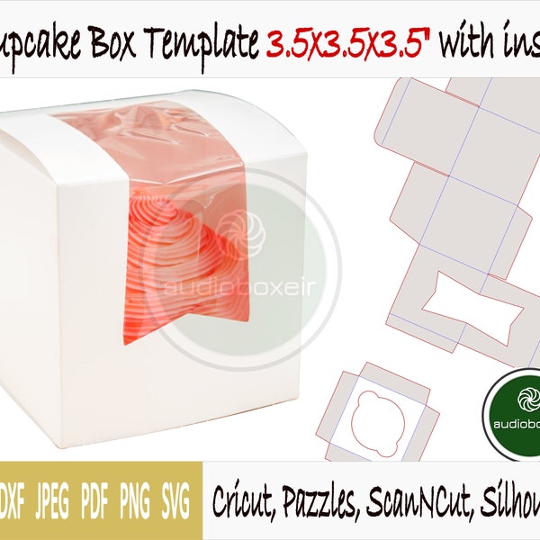 Template of box for cupcake with window and insert (3.5"x3.5"x3.5")