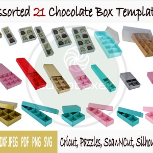Template of box for chocolate with lid or sleeve and insert - 21 sizes