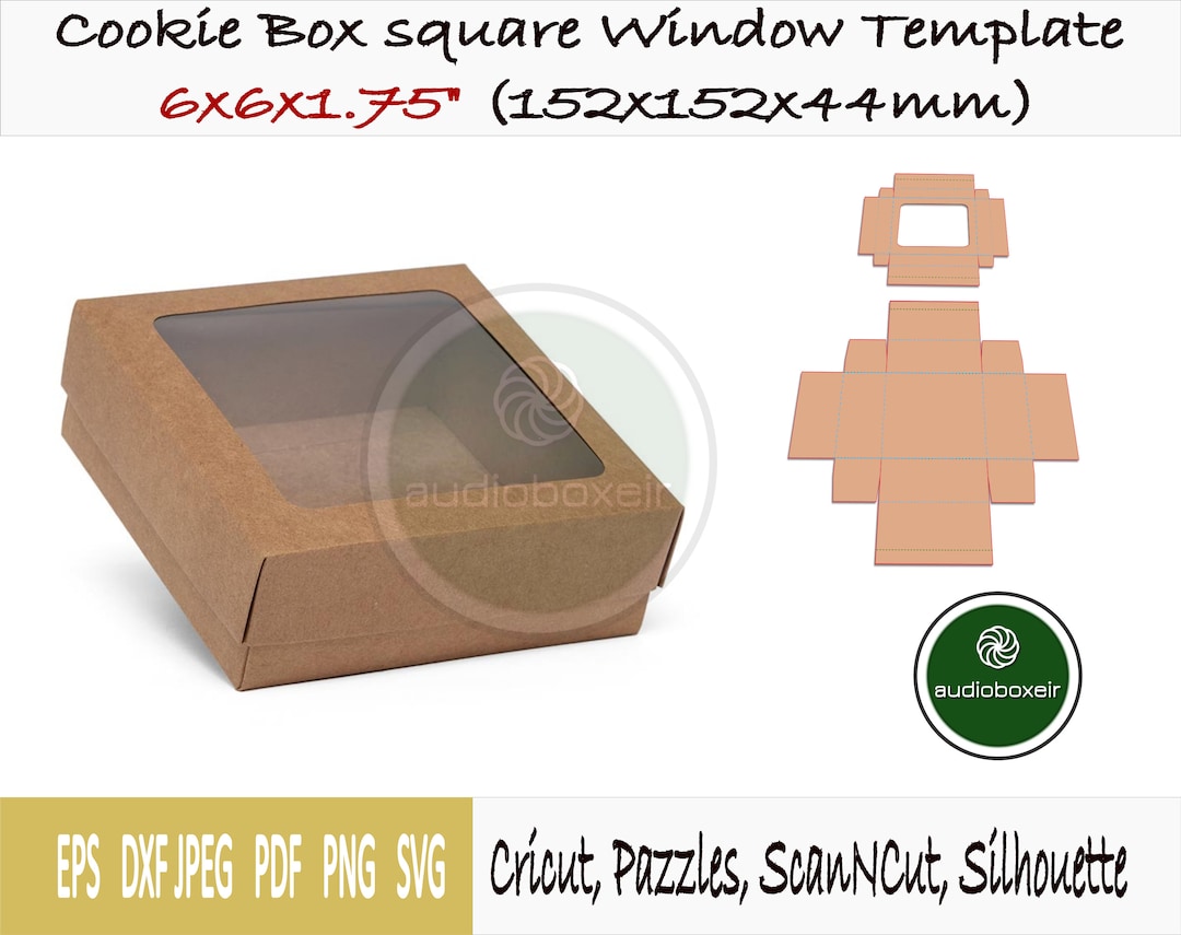 Template of Box for Cookie With Square Window (6"x6"x1.75") - Etsy