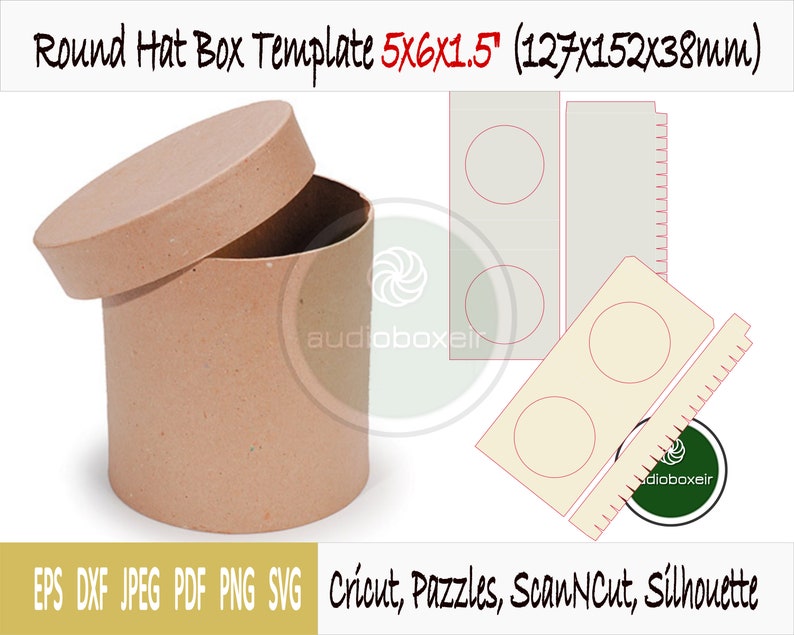 Download Round Hat Box Template 5x6x1.5 PDF SVG DXF Png Eps Jpeg | Etsy