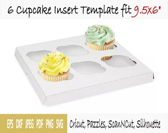 Einsatzschablone für Cupcake mit 6 Löchern Ø 6 cm passend Box 25 x 15 cm