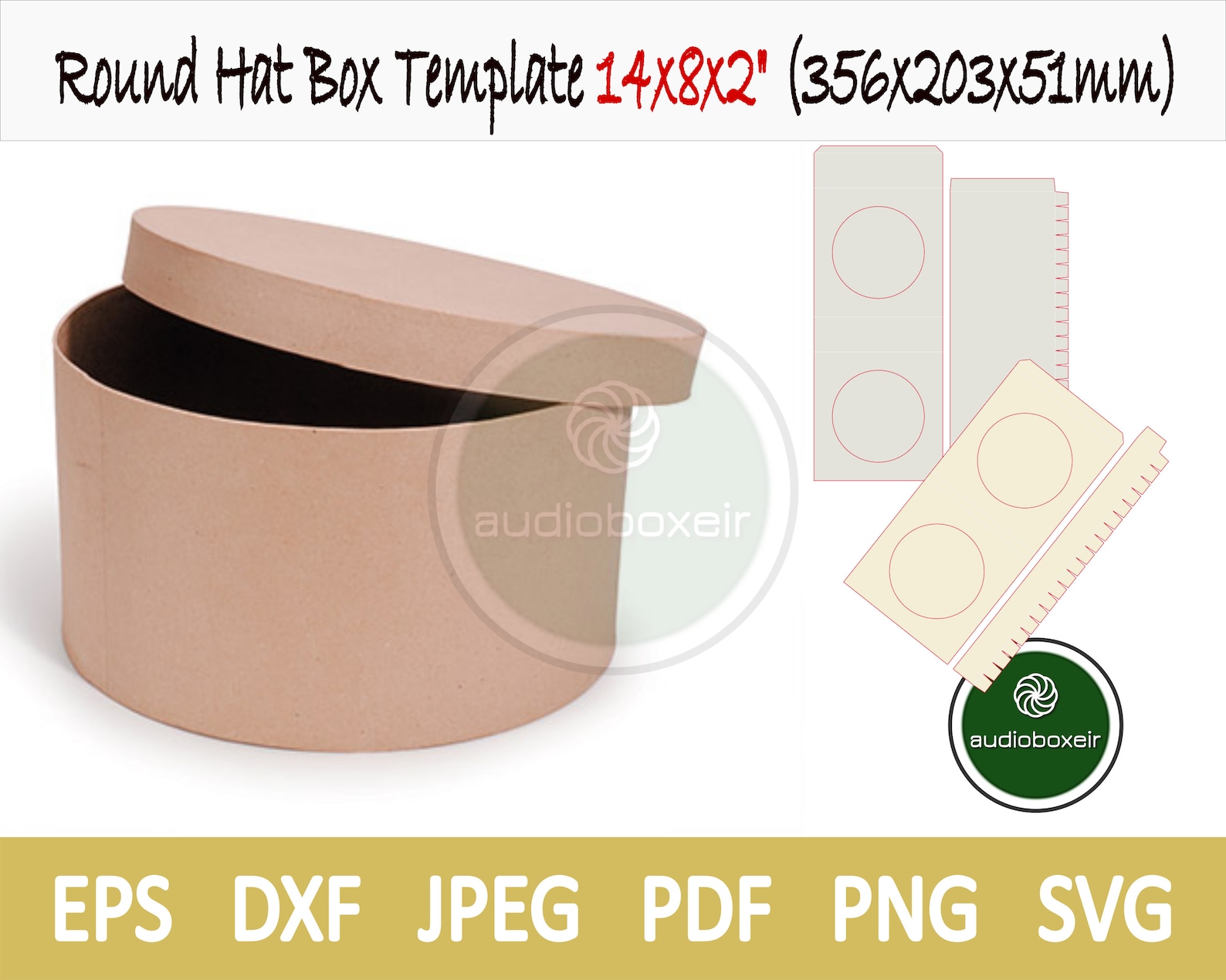 Round Hat Box Template 14x8x2 356x203x51mm PDF DXF SVG Etsy UK