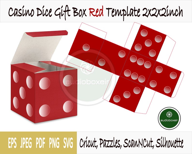 Dice Gift Box Template 2x2x2inch Red Favor Casino Las Vegas Etsy