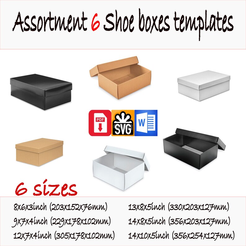 Download Assortment Shoe box template 6 sizes PDF files to print ...