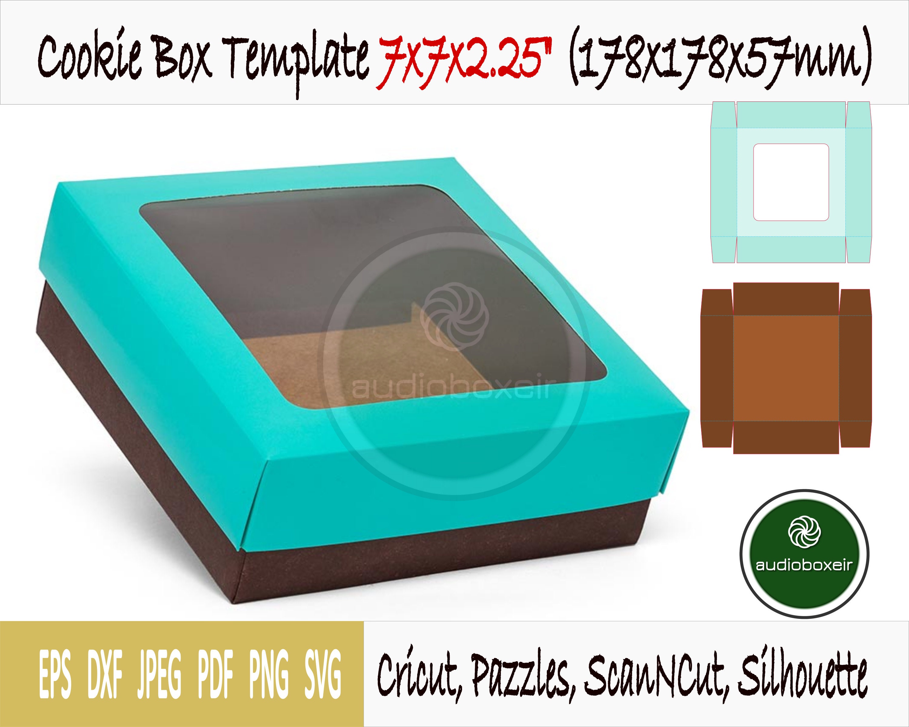 Template of Box for Cookie With Square Window 7x7x2.25 - Etsy Sweden