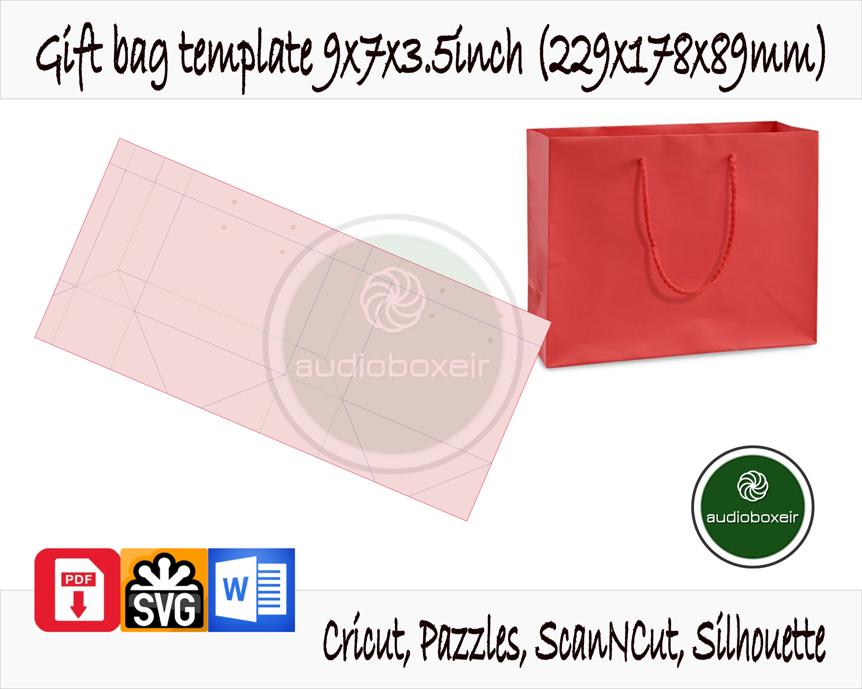 Tote Gift bag with handles template 9x7x3.5inch PDF SVG Files Etsy