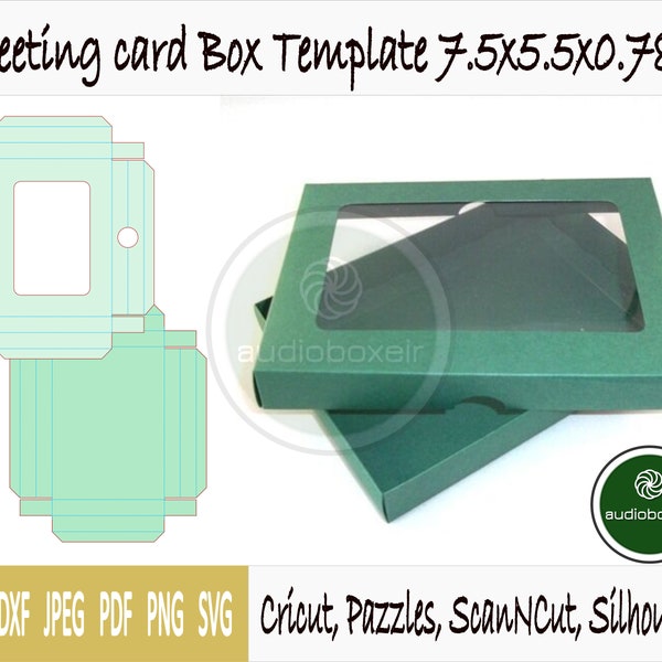 Template of box for greeting card with window (7.5"x5.5"x0.787")