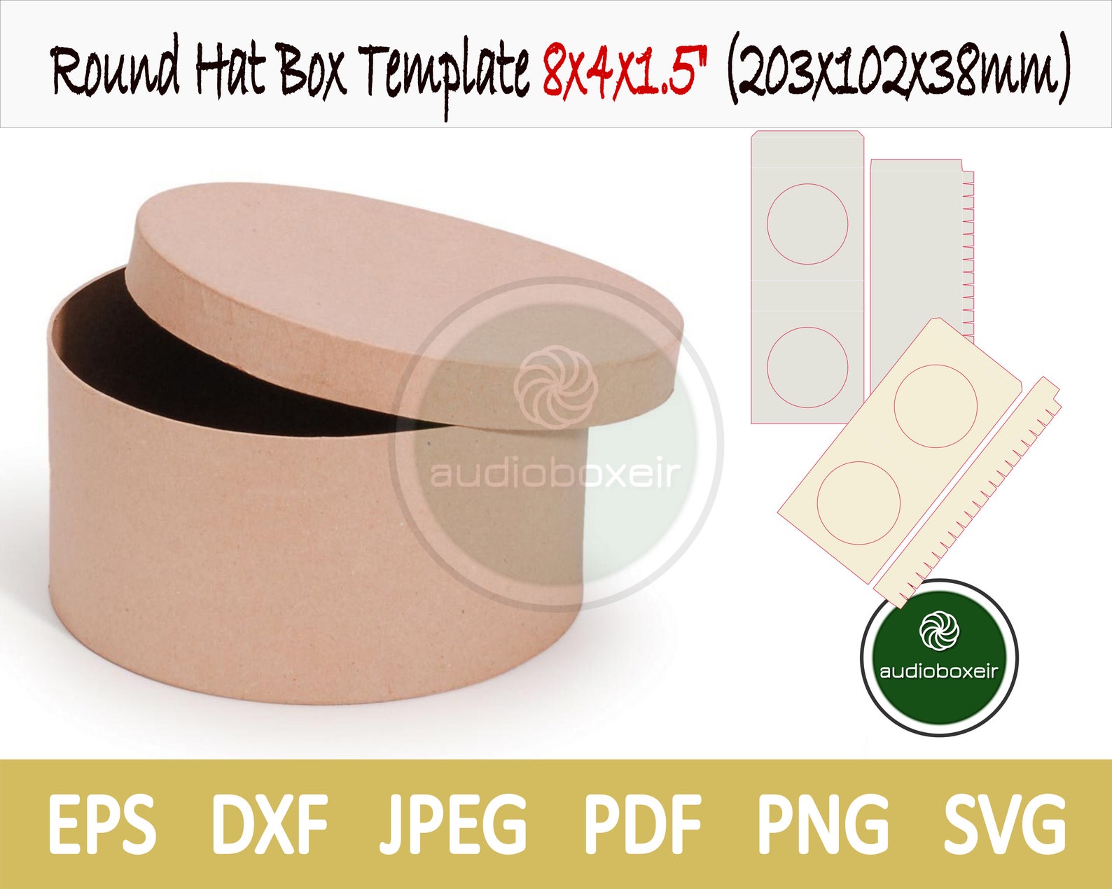 Round Hat Box Template 8x4x1.5 203x102x38mm PDF DXF Etsy