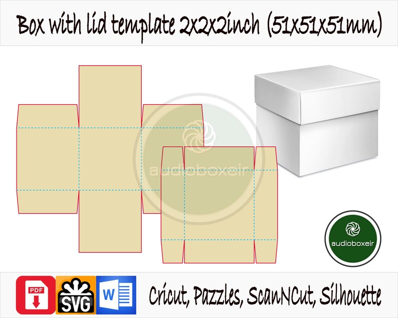 Box With Lid Template 2x2x2inch Favor Box Gift Box PDF SVG