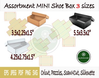 Templates of 3 sizes of mini shoe box
