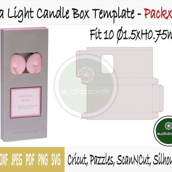 Template of box for tea light candle - holds 10 candles of 1.5"x0.75"