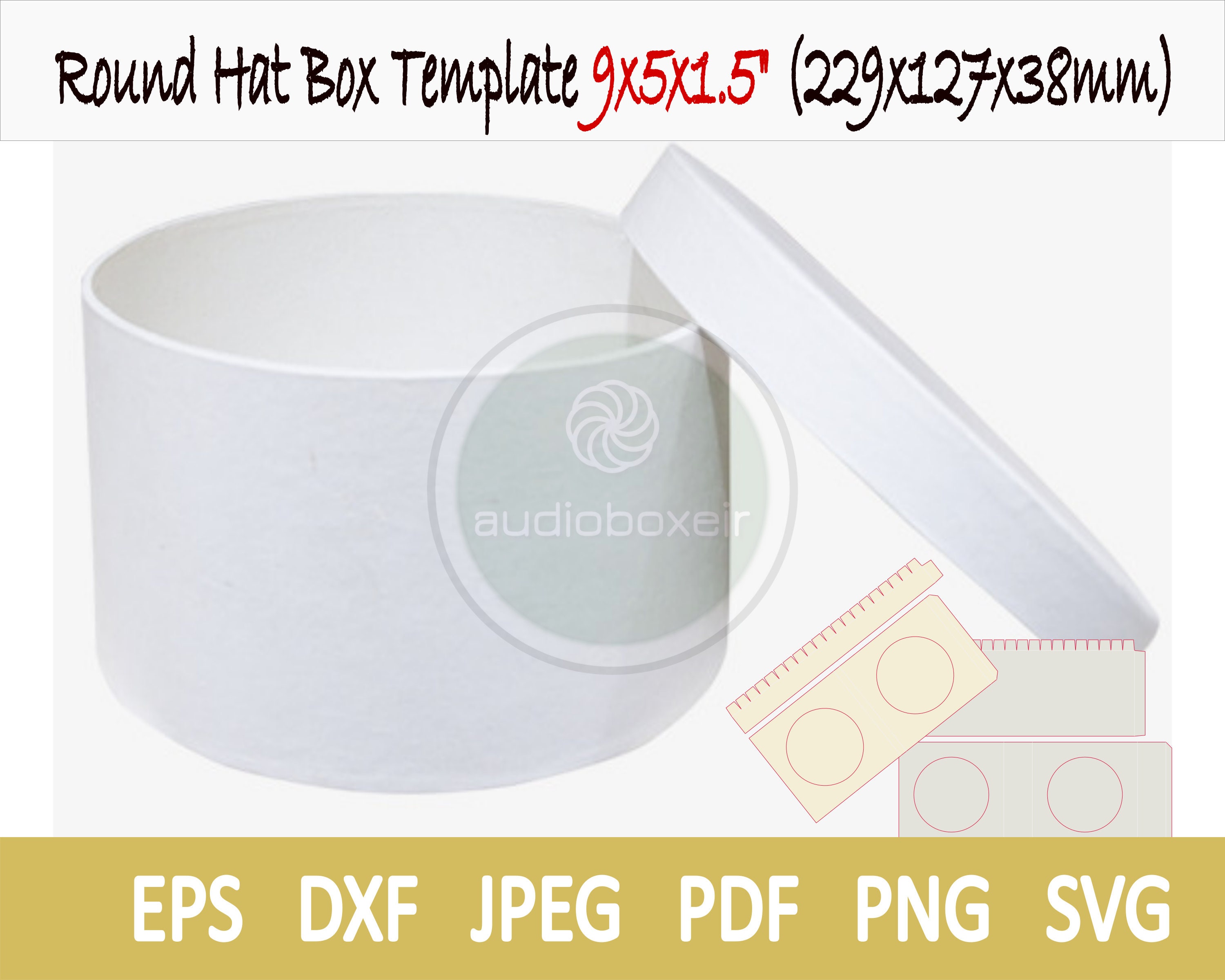 Template of Box for Round Hat 6x4x1 