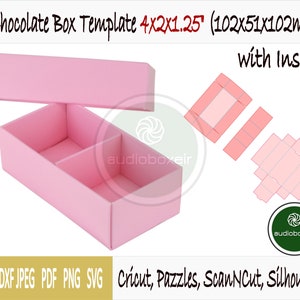 2 つのセクションのインサートを備えたチョコレート ボックスのテンプレート (4"x2"x1.25")