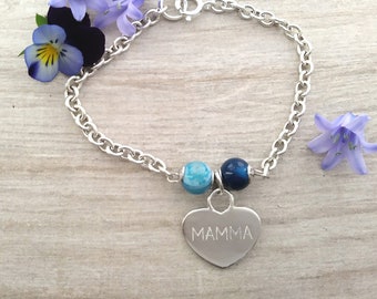 Bracciale in argento 925 rodiato con agata blu. Speciale Festa della Mamma