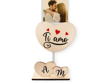 Cuori in legno portafoto o promemoria personalizzabile con iniziali. Idea regalo San Valentino, anniversario, cuore con scritta ti amo