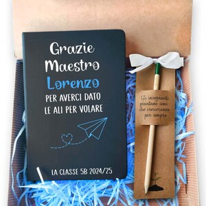 Box Regalo Personalizzabile, regalo di fine anno per maestri primaria, quaderno con il nome del maestro, matita con messaggio