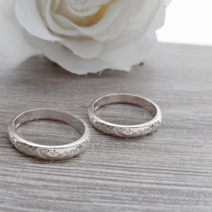 Pair of 925 silver rings with hammered finish, engagement rings, anniversary rings