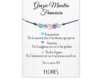 Bracciale Con Pietre Naturali Per Maestra – Regalo Di Natale O Fine Anno Con Biglietto 'Grazie Per Avermi Insegnato A Crescere'