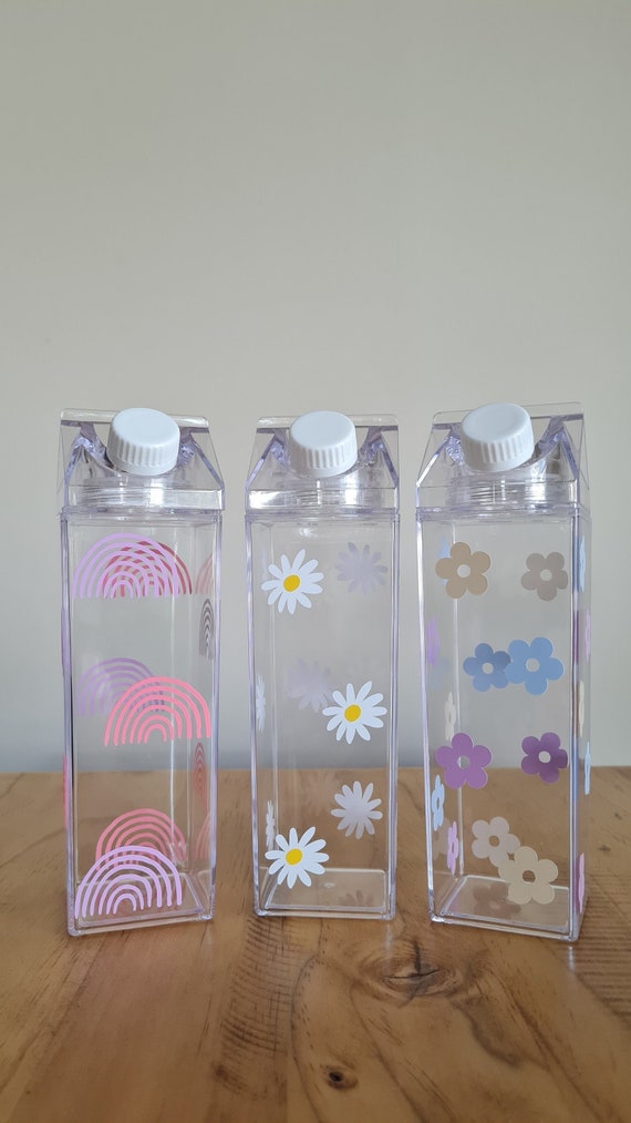 Clear Glass Milk Bottle with Lid and Reusable Straw Water Bottle Glass  Container