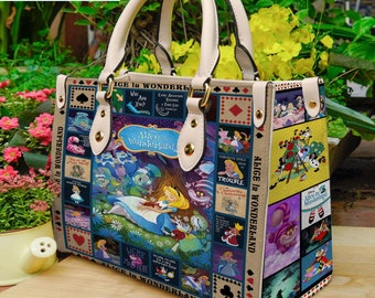 Borsa in pelle Alice nel Paese delle Meraviglie, Borsa in pelle Alice nel Paese delle Meraviglie, Borsa con manico superiore vintage, Borsa a tracolla, Borsa personalizzata, Borsa a tracolla