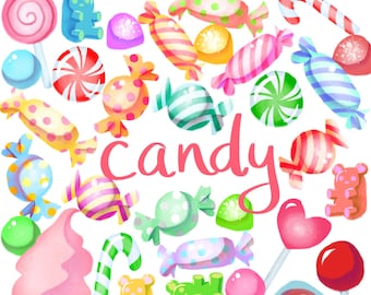 Watercolor Candy Clipart | Candies, Lollipop, Candy Clipart, Sweets, Dessert, Printable, Digital Instant Download PNG Files, Cute Clipart