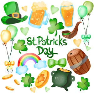 Watercolor St. Patrick's Day Clipart | St Patty's Day Clipart, Graphics, Clovers, Shamrock, Digital Instant Download PNG Files, Cute, Green