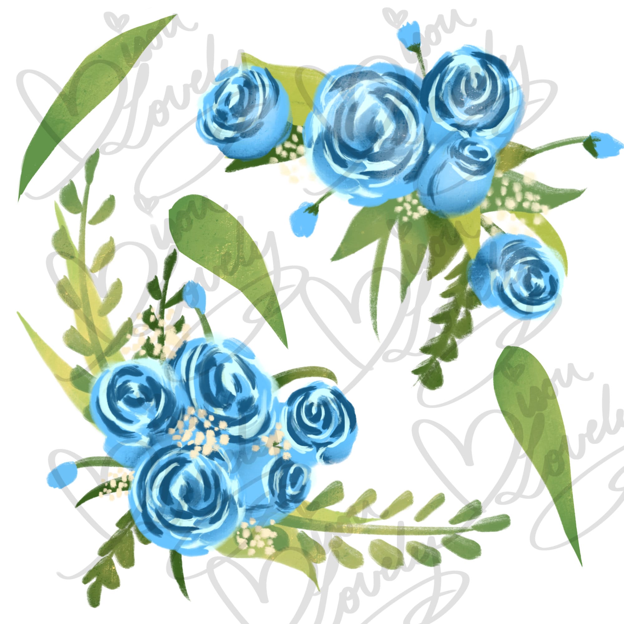 Watercolor Blue Flowers Clipart Digital Instant Download PNG | Etsy