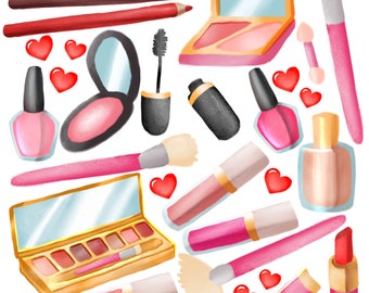 Watercolor Makeup Clipart | Cosmetics, Beauty, Blogger, Beauty Blog, DIY Elements, Digital Instant Download, PNG Files, Printables, Fashion