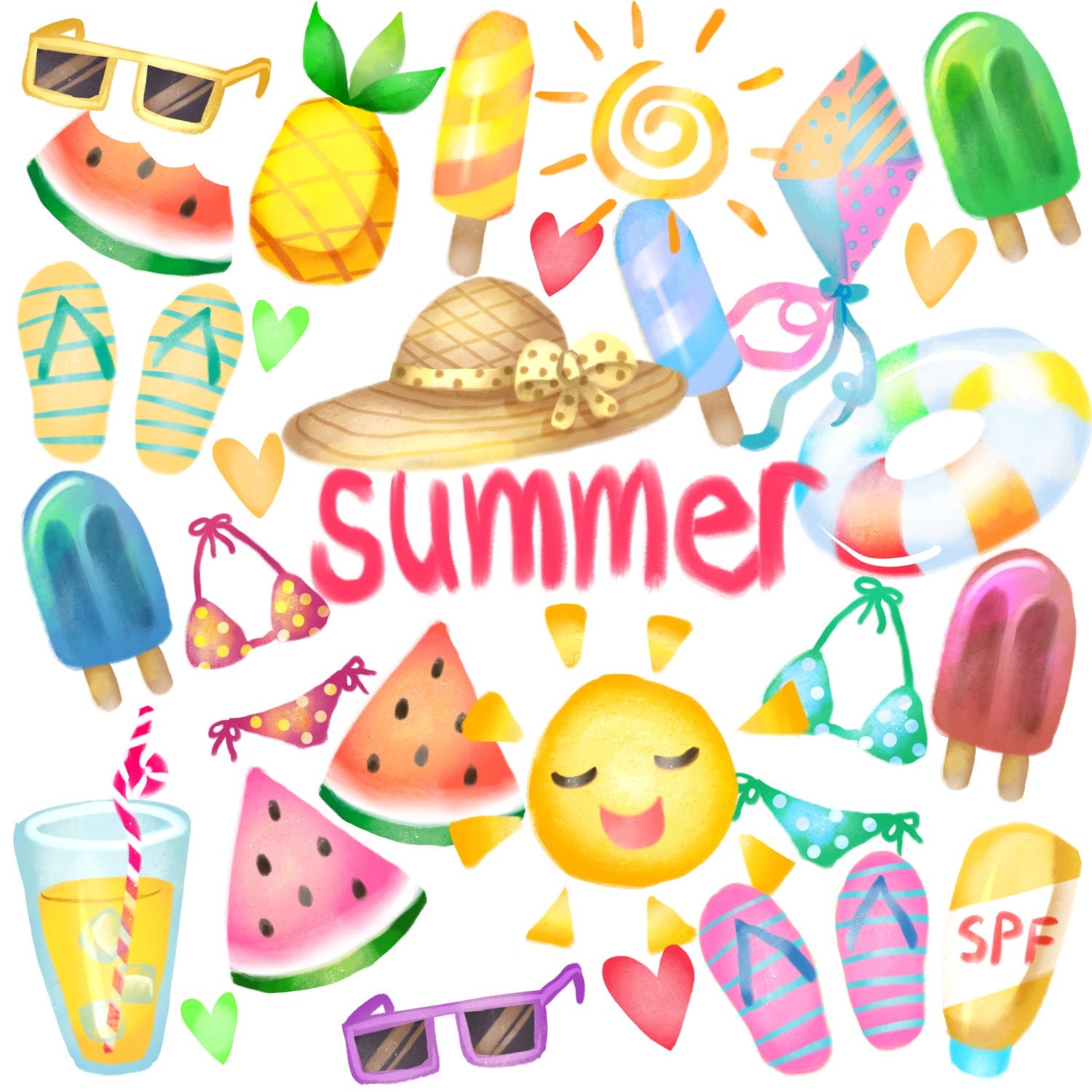 Watercolor Summer Clipart Summer Summertime Vacation - Etsy