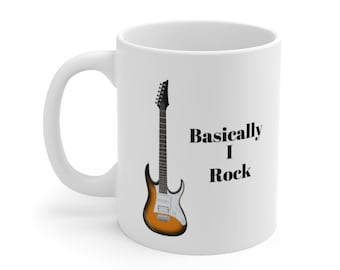 LET´S ROCK 11 OZ COFFEE MUG TEA CUP ROCK AND ROLL USA UK ELECTRIC GUITAR DRUMS!!