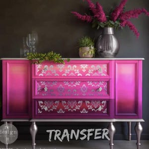 Silver House of Damask - Kacha Transfer, 18&quot; x 24&quot;, Silver Foil, Rub-on Stencil, Redesign with Prima, Furniture & Wall Decor Image Decal