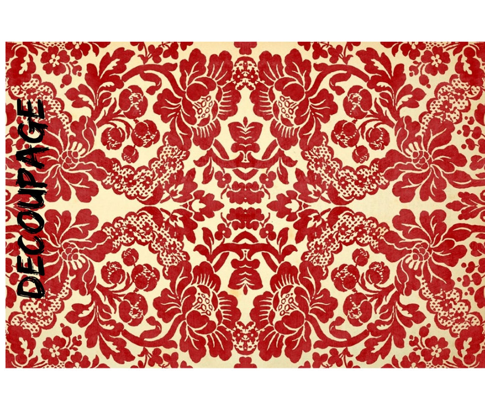 XL Decoupage Paper for Furniture 20 x 30 Red Damask Etsy